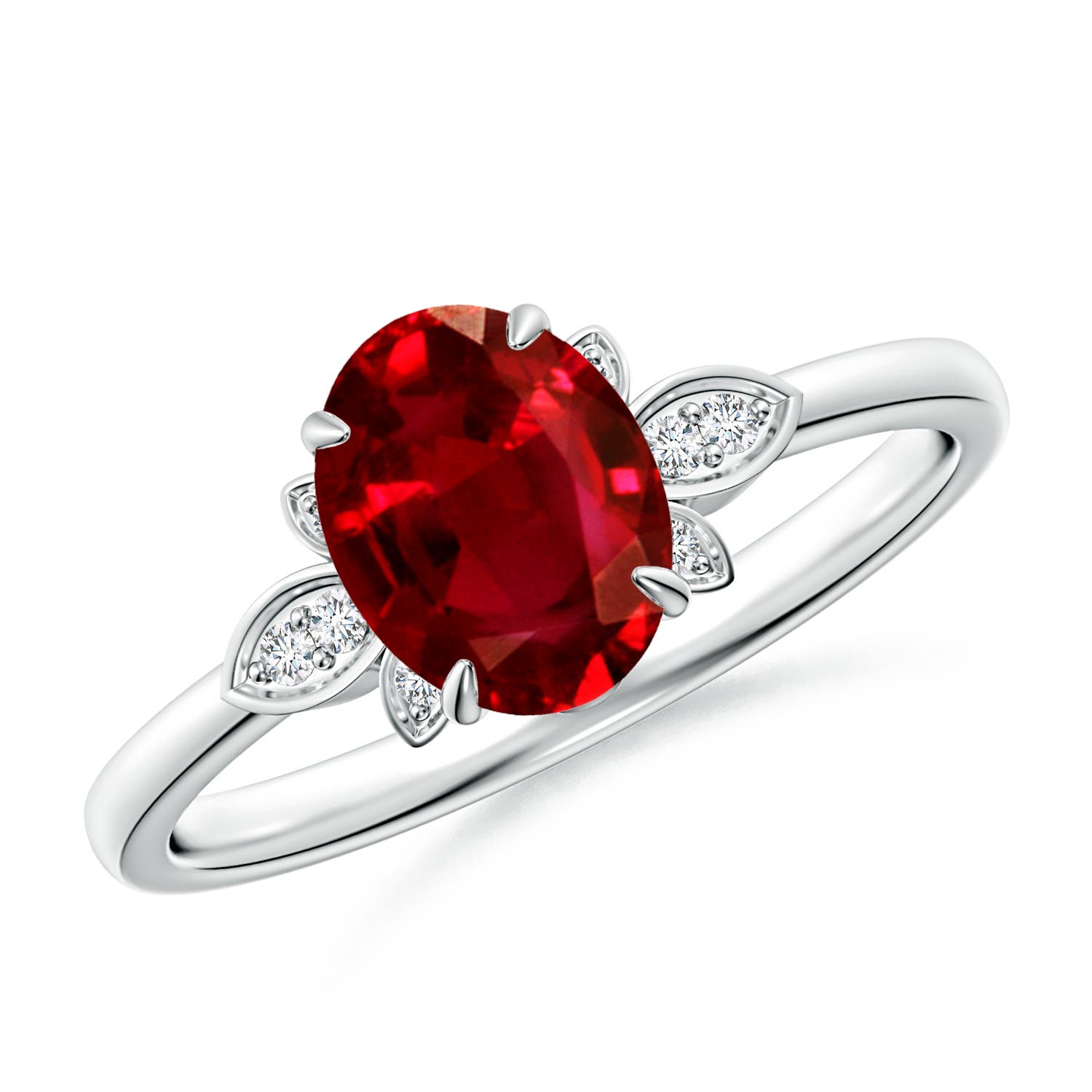 8x6mm AAAA Nature-Inspired Oval Ruby Engagement Ring in White Gold