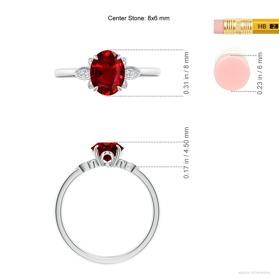 8x6mm AAAA Nature-Inspired Oval Ruby Engagement Ring in White Gold ruler