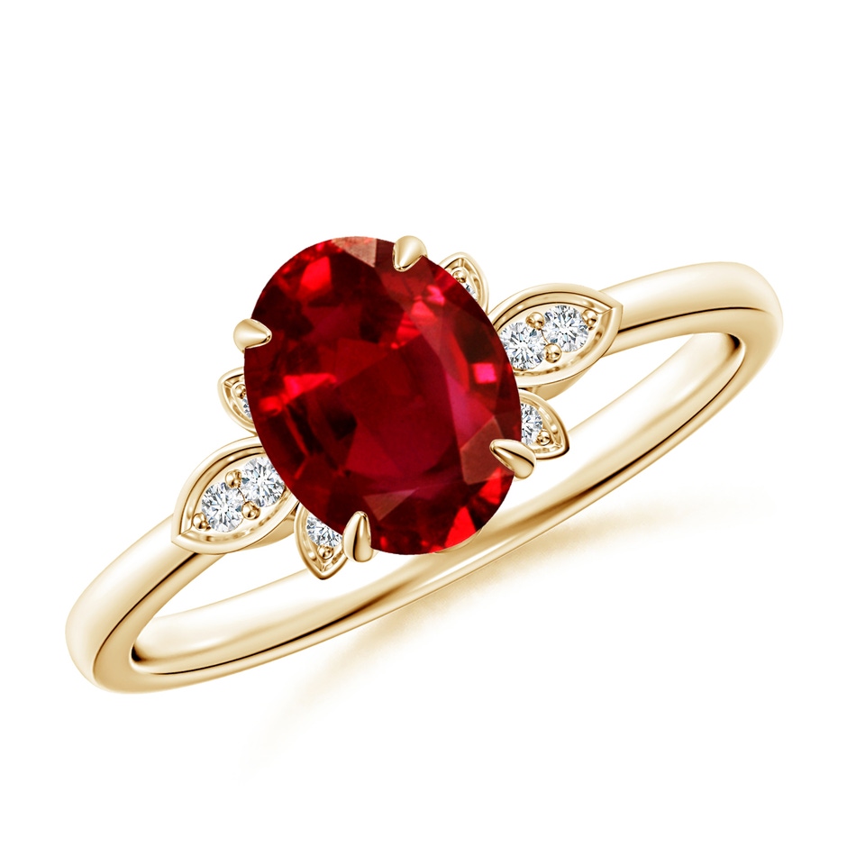 8x6mm AAAA Nature-Inspired Oval Ruby Engagement Ring in Yellow Gold 