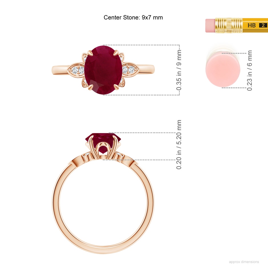 9x7mm A Nature-Inspired Oval Ruby Engagement Ring in Rose Gold ruler