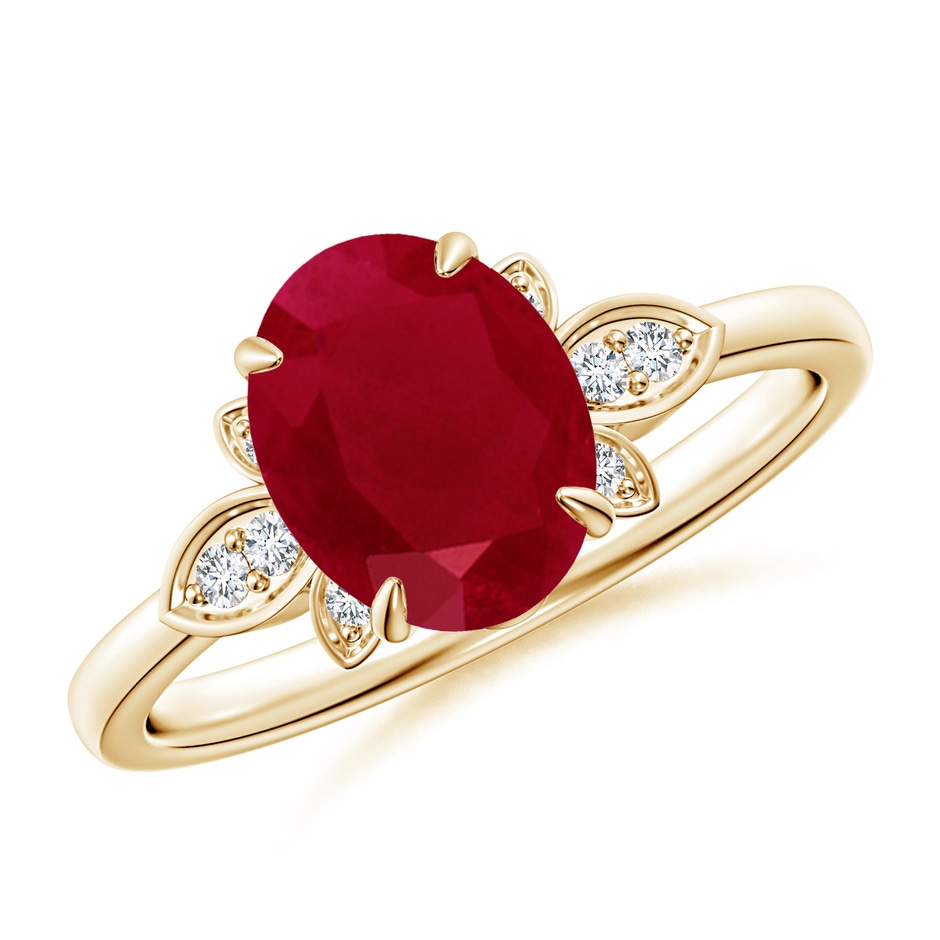 9x7mm AA Nature-Inspired Oval Ruby Engagement Ring in Yellow Gold 