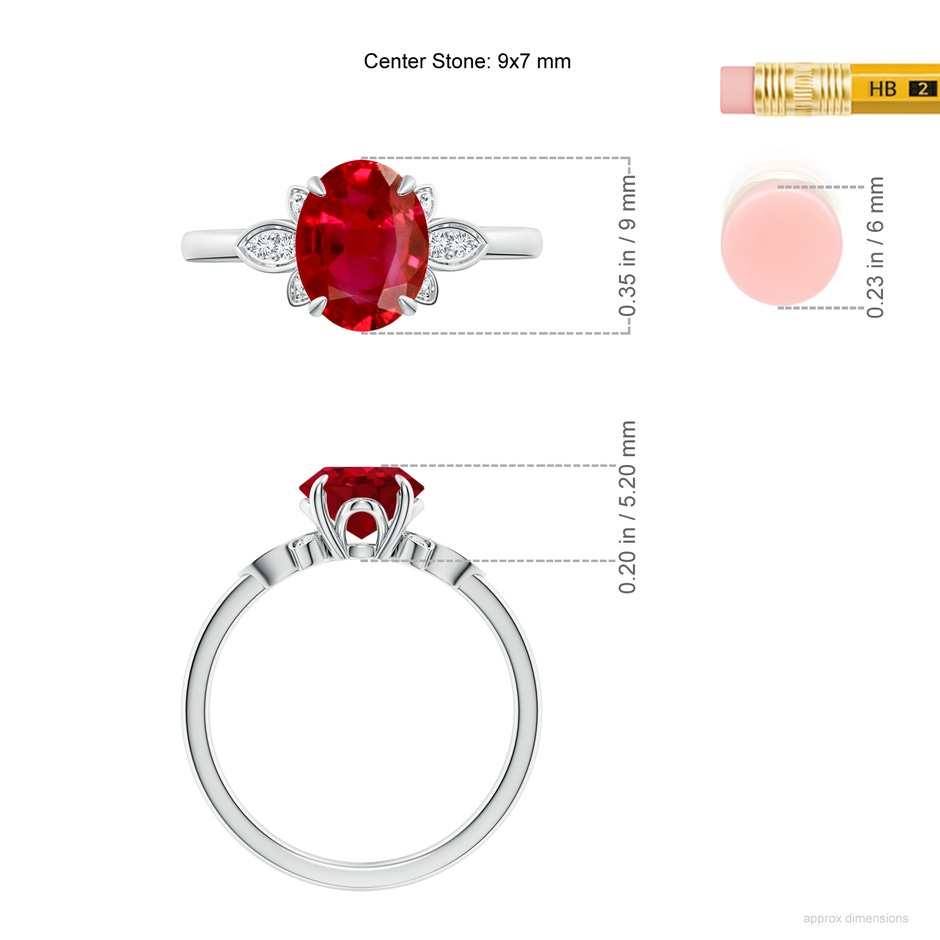 9x7mm AAA Nature-Inspired Oval Ruby Engagement Ring in P950 Platinum ruler