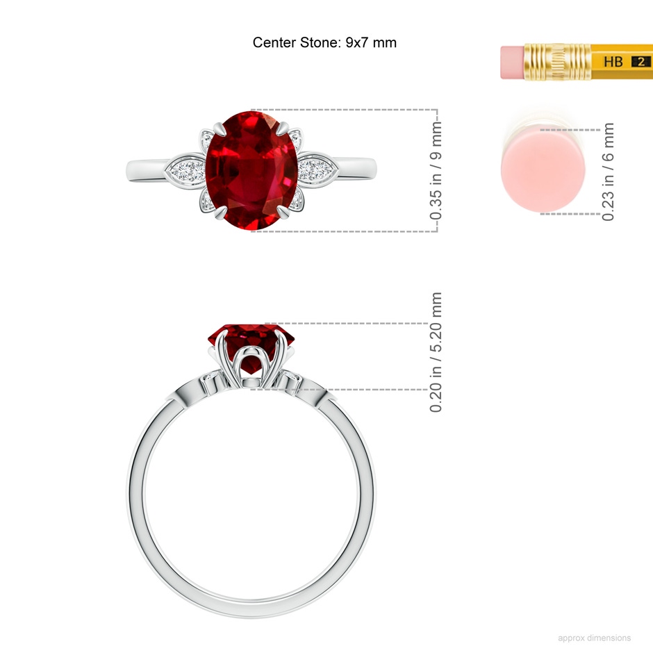 9x7mm AAAA Nature-Inspired Oval Ruby Engagement Ring in P950 Platinum ruler