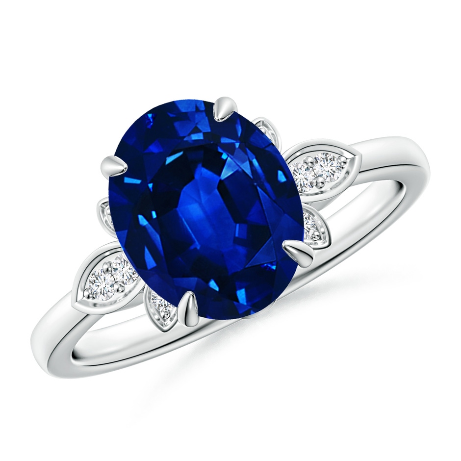 10x8mm Lab-Grown Nature-Inspired Oval Blue Sapphire Engagement Ring in 18K White Gold 