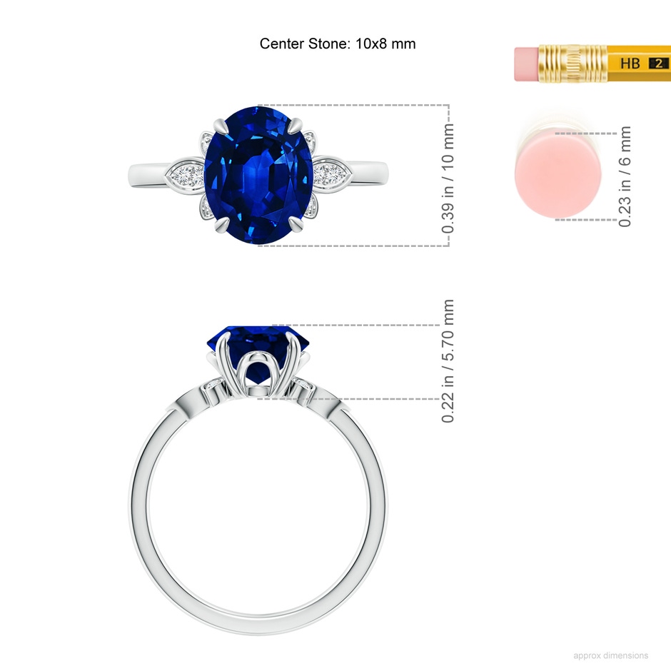 10x8mm Lab-Grown Nature-Inspired Oval Blue Sapphire Engagement Ring in 18K White Gold ruler