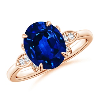 10x8mm AAAA Nature-Inspired Oval Blue Sapphire Engagement Ring in Rose Gold