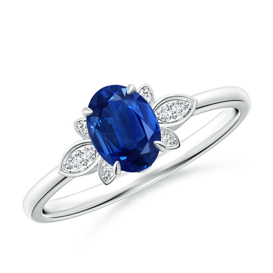 7x5mm AAA Nature-Inspired Oval Blue Sapphire Engagement Ring in White Gold 