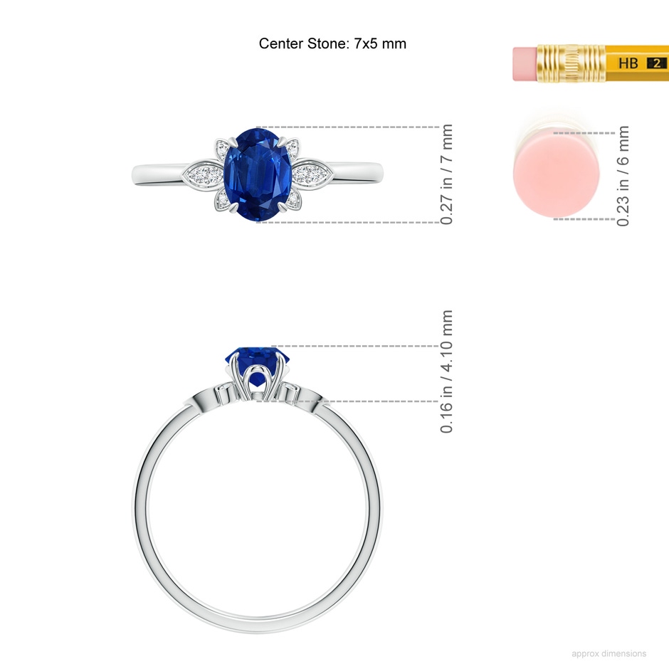 7x5mm AAA Nature-Inspired Oval Blue Sapphire Engagement Ring in White Gold ruler