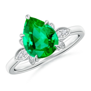 10x8mm AAA Nature-Inspired Pear-Shaped Emerald Engagement Ring in P950 Platinum