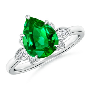 10x8mm AAAA Nature-Inspired Pear-Shaped Emerald Engagement Ring in P950 Platinum