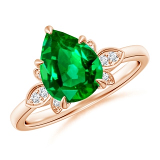 10x8mm AAAA Nature-Inspired Pear-Shaped Emerald Engagement Ring in Rose Gold