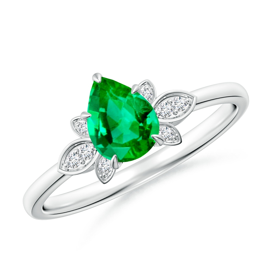 7x5mm AAA Nature-Inspired Pear-Shaped Emerald Engagement Ring in 18K White Gold 