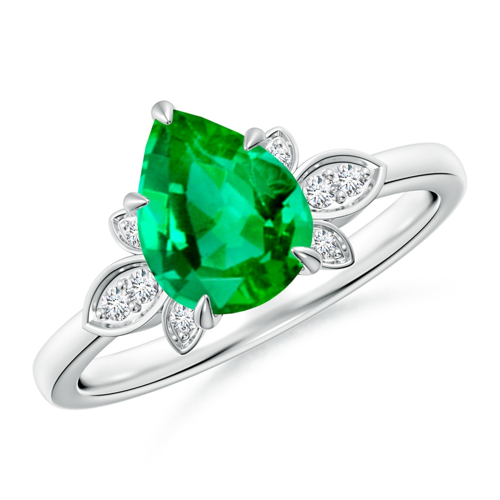 9x7mm AAA Nature-Inspired Pear-Shaped Emerald Engagement Ring in White Gold
