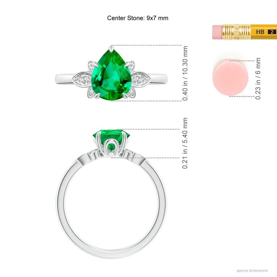 9x7mm AAA Nature-Inspired Pear-Shaped Emerald Engagement Ring in White Gold ruler