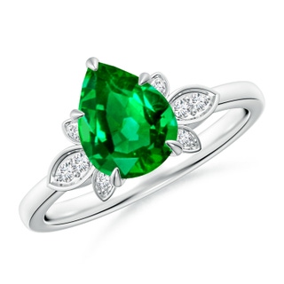 9x7mm AAAA Nature-Inspired Pear-Shaped Emerald Engagement Ring in P950 Platinum