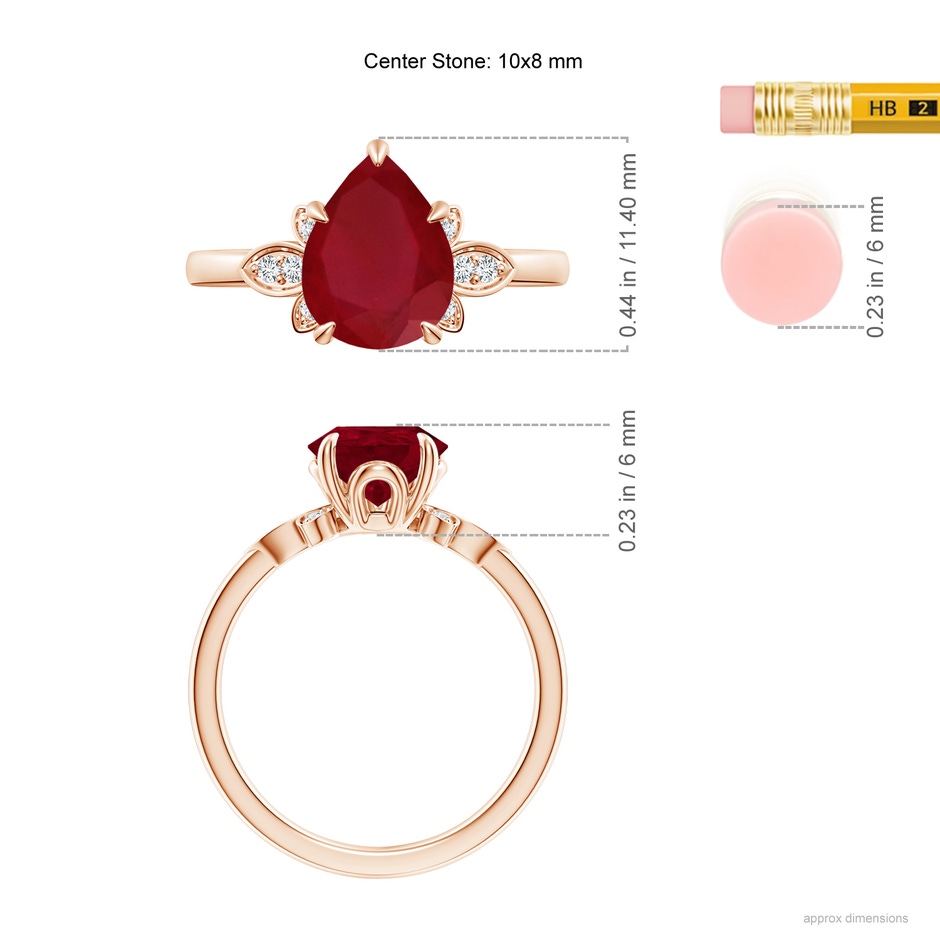 10x8mm AA Nature-Inspired Pear-Shaped Ruby Engagement Ring in 18K Rose Gold ruler