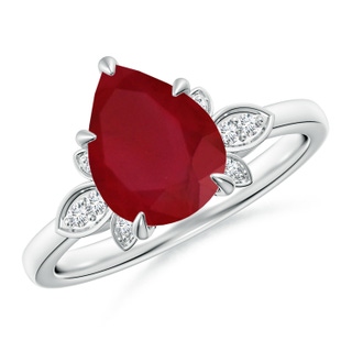 10x8mm AA Nature-Inspired Pear-Shaped Ruby Engagement Ring in P950 Platinum