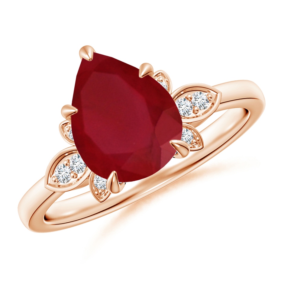 10x8mm AA Nature-Inspired Pear-Shaped Ruby Engagement Ring in Rose Gold 