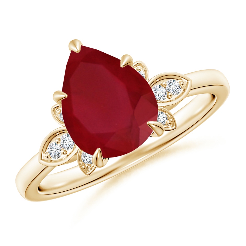 10x8mm AA Nature-Inspired Pear-Shaped Ruby Engagement Ring in Yellow Gold 