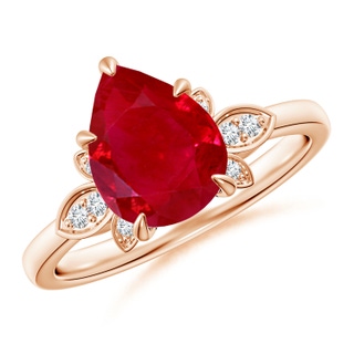 10x8mm AAA Nature-Inspired Pear-Shaped Ruby Engagement Ring in 18K Rose Gold