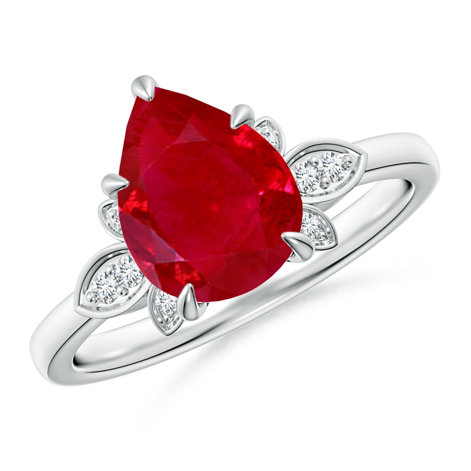10x8mm AAA Nature-Inspired Pear-Shaped Ruby Engagement Ring in P950 Platinum 