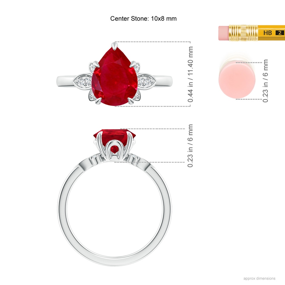 10x8mm AAA Nature-Inspired Pear-Shaped Ruby Engagement Ring in P950 Platinum ruler