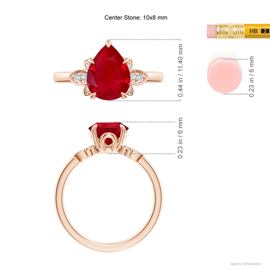 10x8mm AAA Nature-Inspired Pear-Shaped Ruby Engagement Ring in Rose Gold ruler