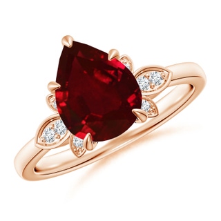 10x8mm AAAA Nature-Inspired Pear-Shaped Ruby Engagement Ring in 18K Rose Gold