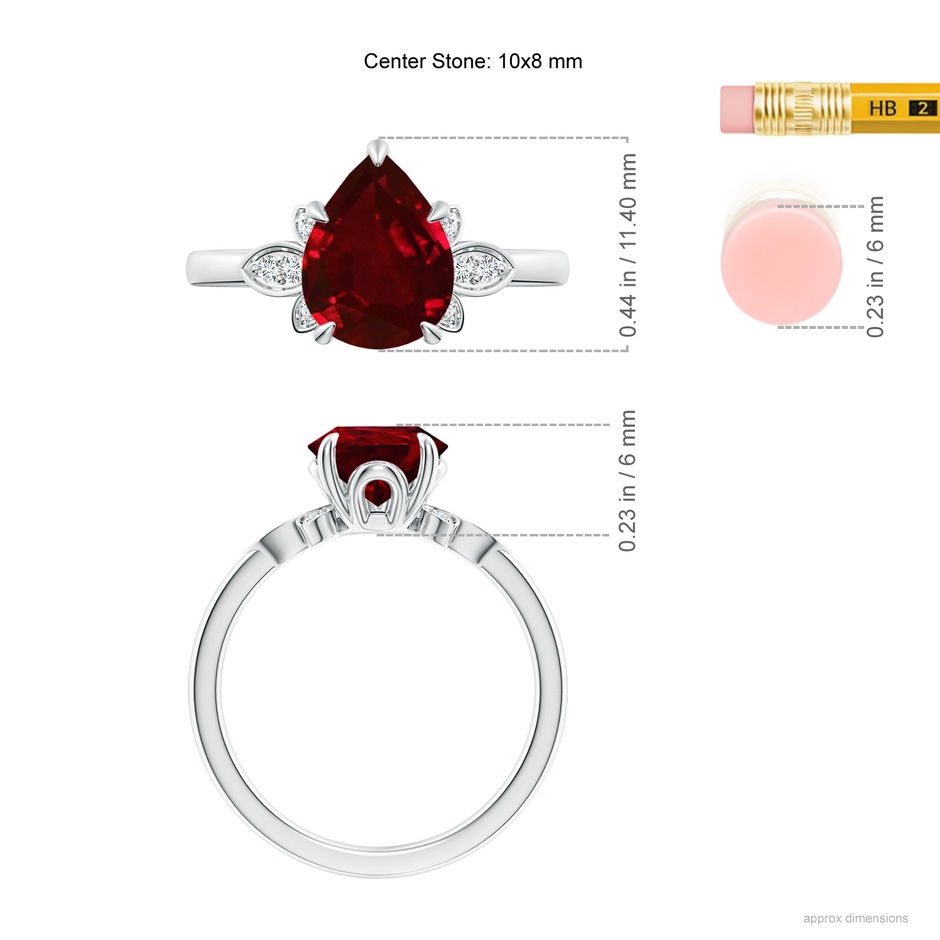 10x8mm AAAA Nature-Inspired Pear-Shaped Ruby Engagement Ring in P950 Platinum ruler