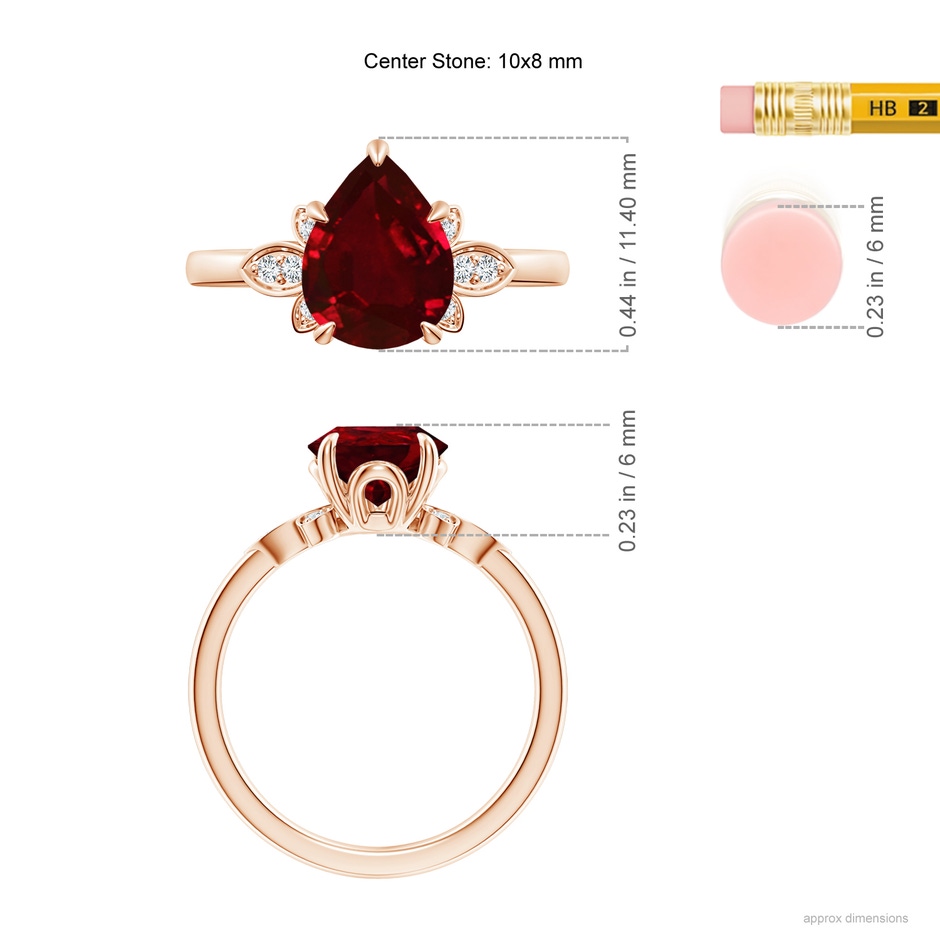 10x8mm AAAA Nature-Inspired Pear-Shaped Ruby Engagement Ring in Rose Gold ruler