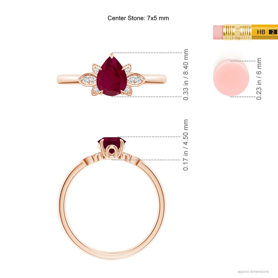 7x5mm A Nature-Inspired Pear-Shaped Ruby Engagement Ring in Rose Gold ruler