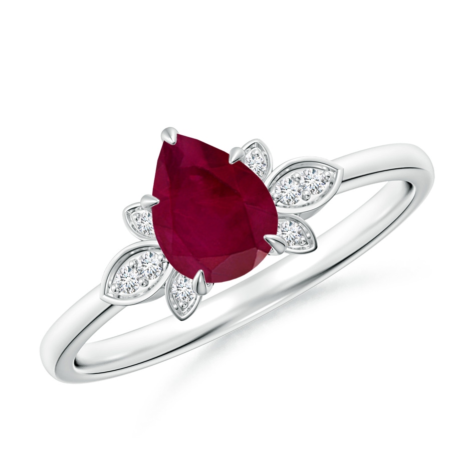 7x5mm A Nature-Inspired Pear-Shaped Ruby Engagement Ring in White Gold 