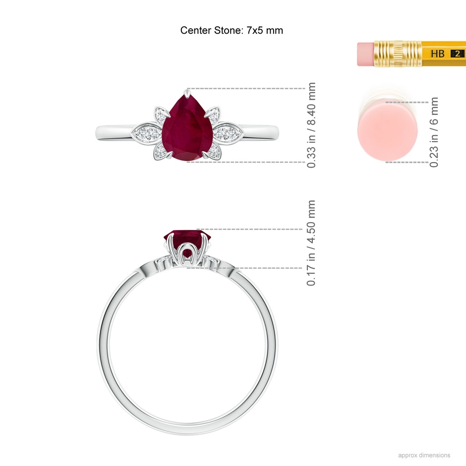 7x5mm A Nature-Inspired Pear-Shaped Ruby Engagement Ring in White Gold ruler
