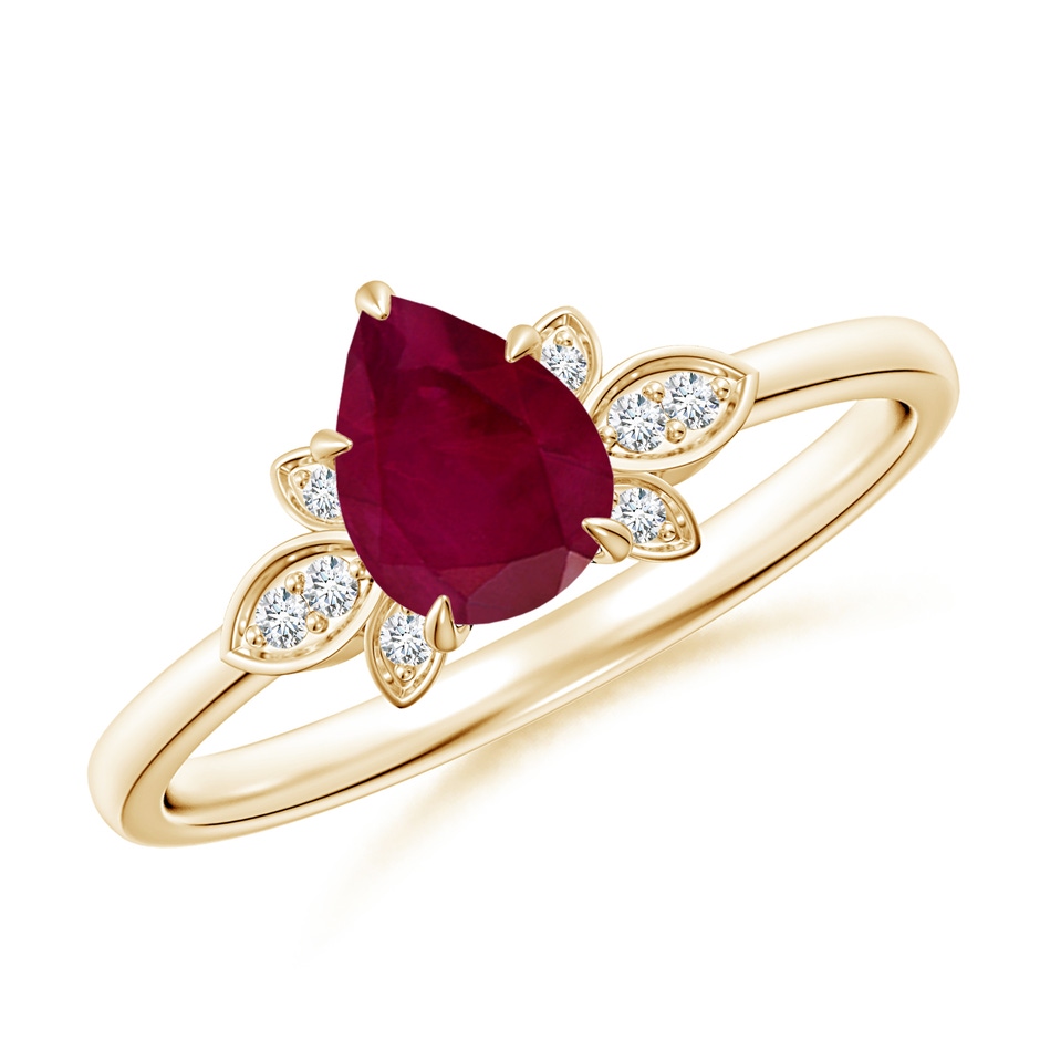7x5mm A Nature-Inspired Pear-Shaped Ruby Engagement Ring in Yellow Gold 