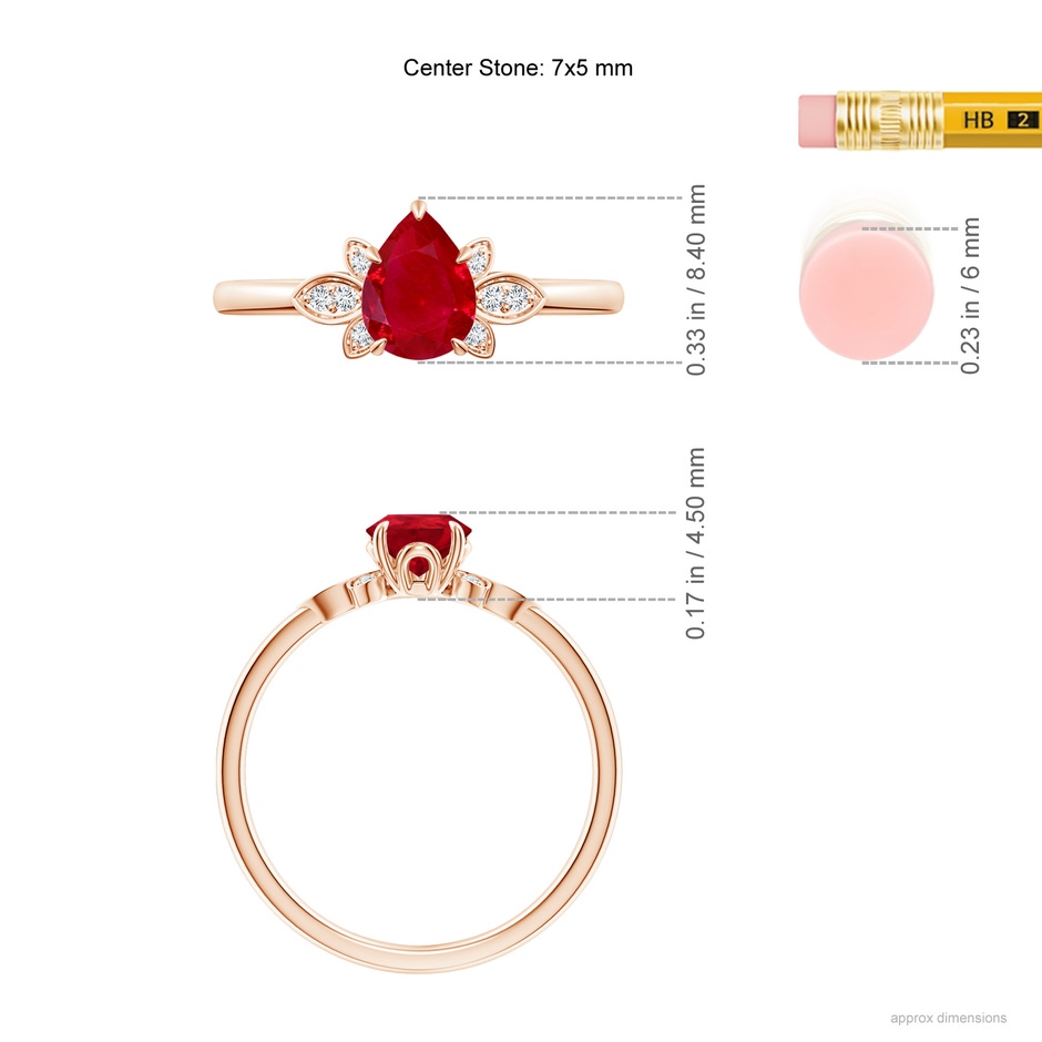 7x5mm AAA Nature-Inspired Pear-Shaped Ruby Engagement Ring in Rose Gold ruler