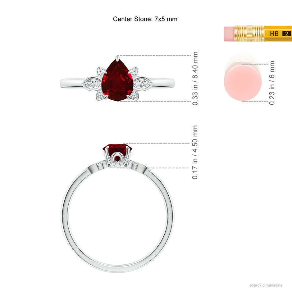 7x5mm AAAA Nature-Inspired Pear-Shaped Ruby Engagement Ring in P950 Platinum ruler