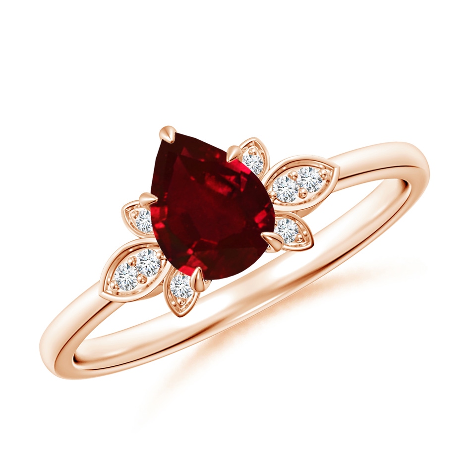 7x5mm AAAA Nature-Inspired Pear-Shaped Ruby Engagement Ring in Rose Gold 