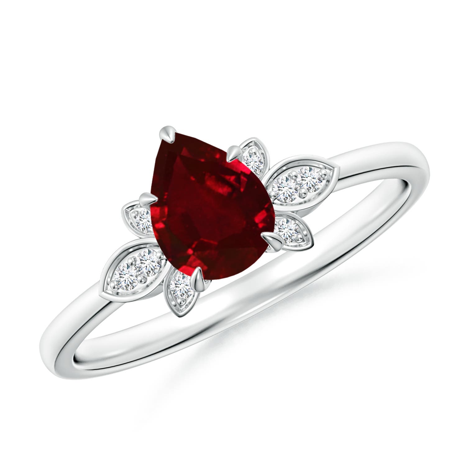 7x5mm AAAA Nature-Inspired Pear-Shaped Ruby Engagement Ring in White Gold