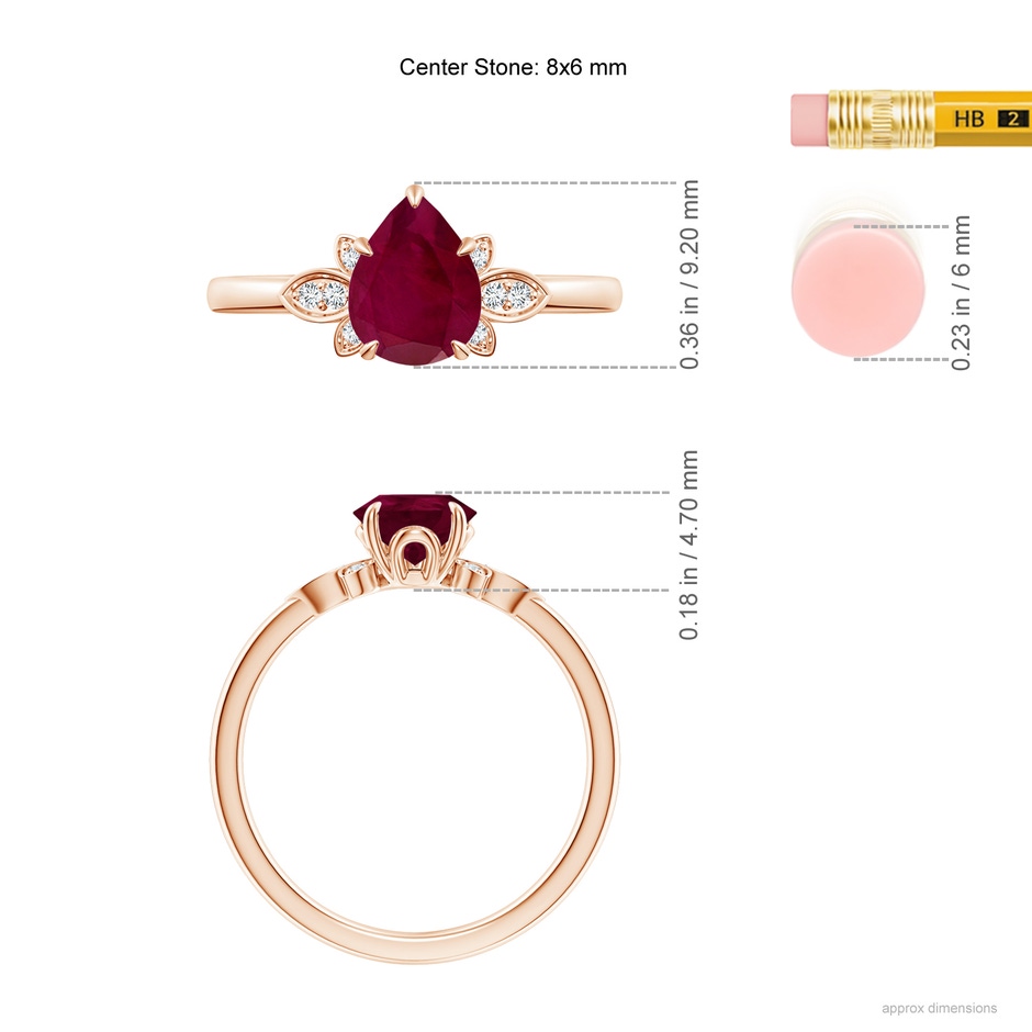 8x6mm A Nature-Inspired Pear-Shaped Ruby Engagement Ring in Rose Gold ruler