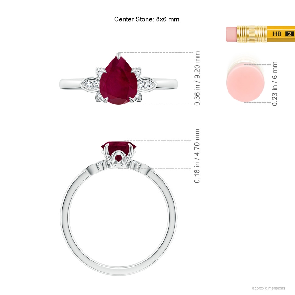 8x6mm A Nature-Inspired Pear-Shaped Ruby Engagement Ring in White Gold ruler