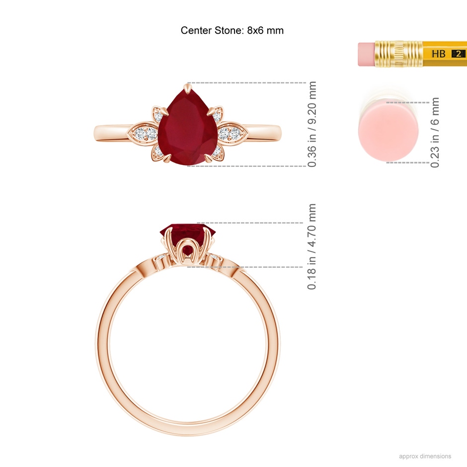 8x6mm AA Nature-Inspired Pear-Shaped Ruby Engagement Ring in Rose Gold ruler