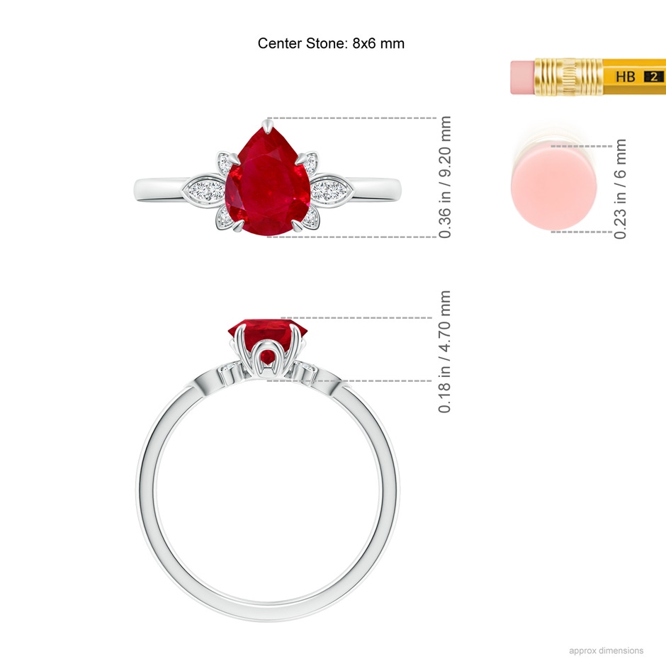 8x6mm AAA Nature-Inspired Pear-Shaped Ruby Engagement Ring in White Gold ruler
