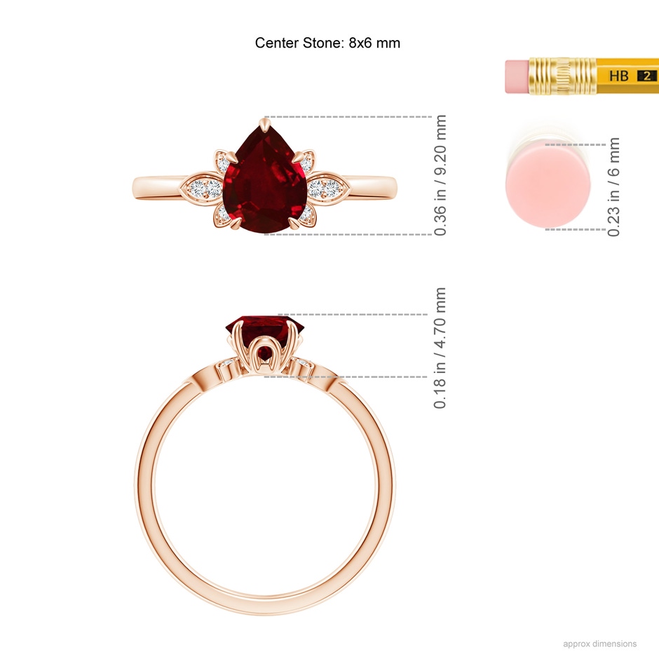 8x6mm AAAA Nature-Inspired Pear-Shaped Ruby Engagement Ring in Rose Gold ruler