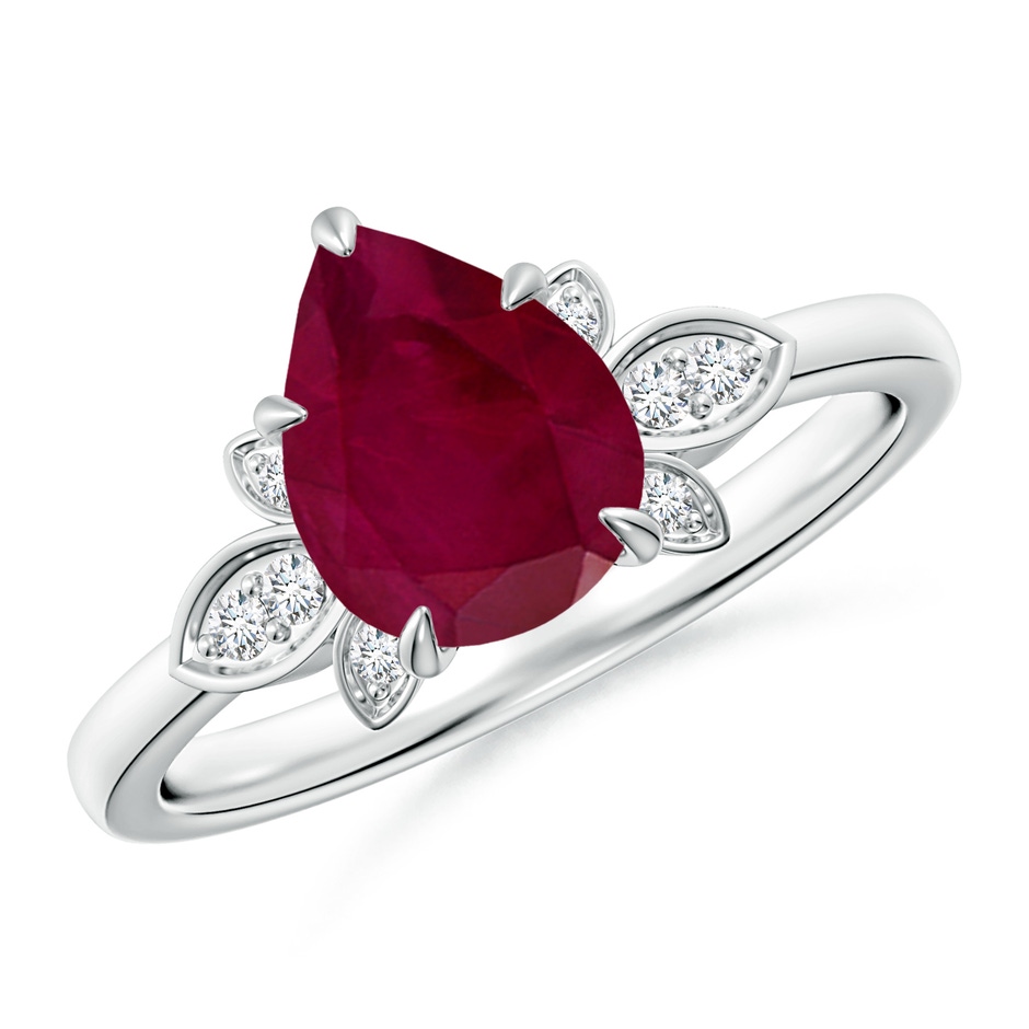 9x7mm A Nature-Inspired Pear-Shaped Ruby Engagement Ring in White Gold 