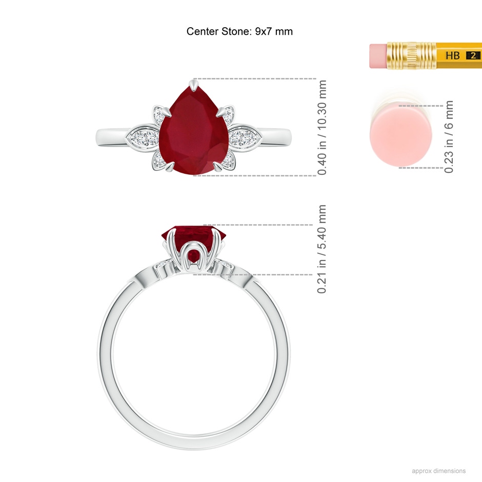 9x7mm AA Nature-Inspired Pear-Shaped Ruby Engagement Ring in White Gold ruler