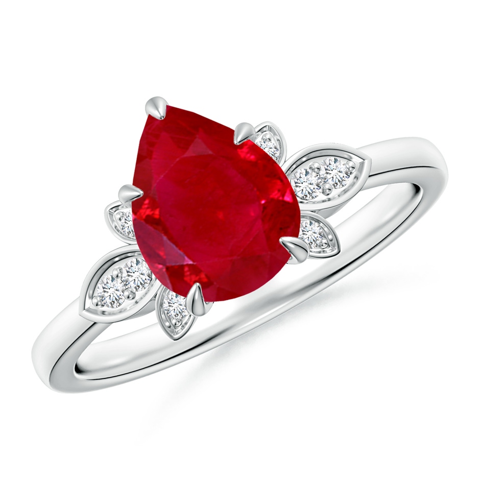 9x7mm AAA Nature-Inspired Pear-Shaped Ruby Engagement Ring in White Gold 
