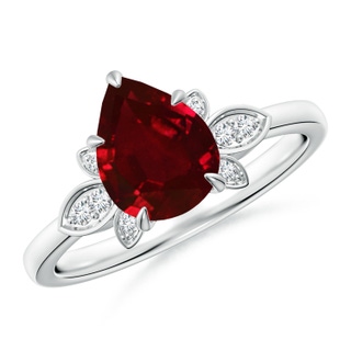 9x7mm AAAA Nature-Inspired Pear-Shaped Ruby Engagement Ring in P950 Platinum