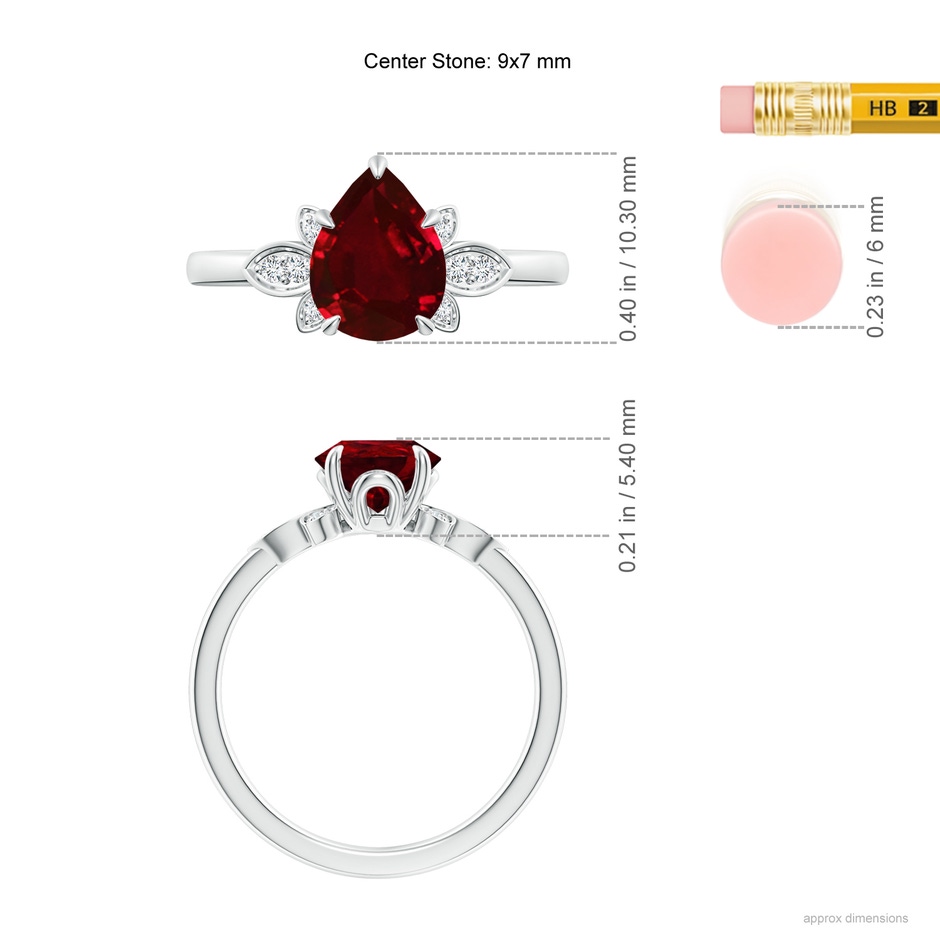 9x7mm AAAA Nature-Inspired Pear-Shaped Ruby Engagement Ring in P950 Platinum ruler