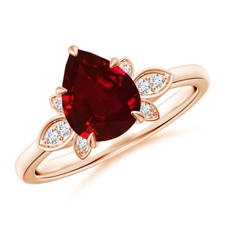 9x7mm AAAA Nature-Inspired Pear-Shaped Ruby Engagement Ring in Rose Gold