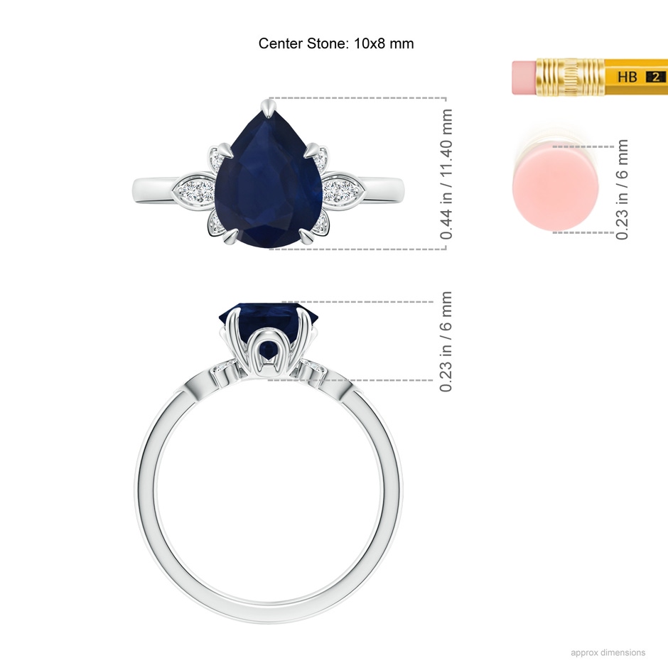 10x8mm A Nature-Inspired Pear-Shaped Blue Sapphire Engagement Ring in 18K White Gold ruler